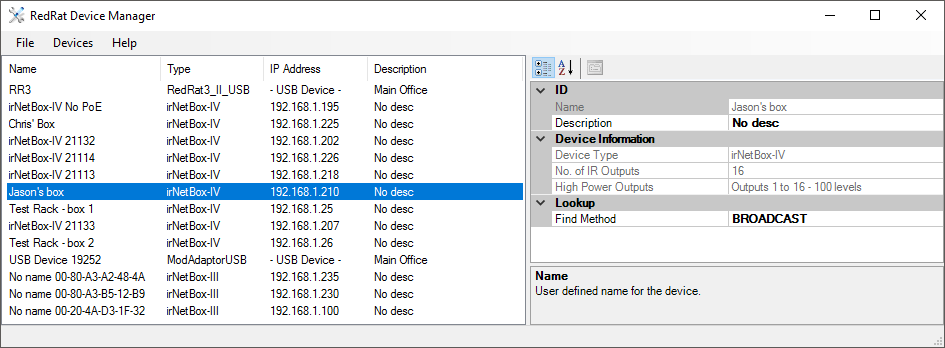 Device Manager main screen